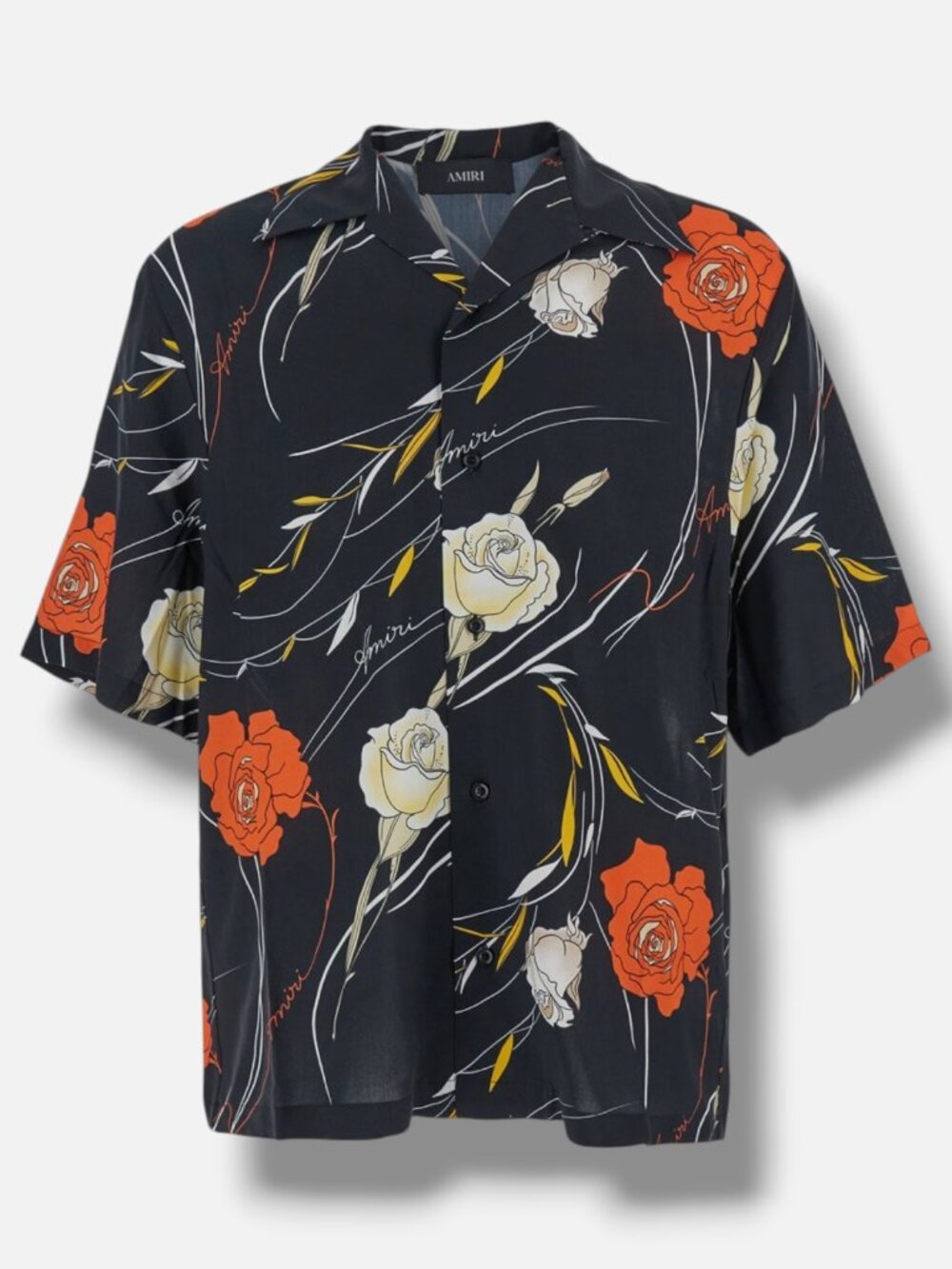 Amiri Men's Black Floral Camp Button Front Shirt Size M